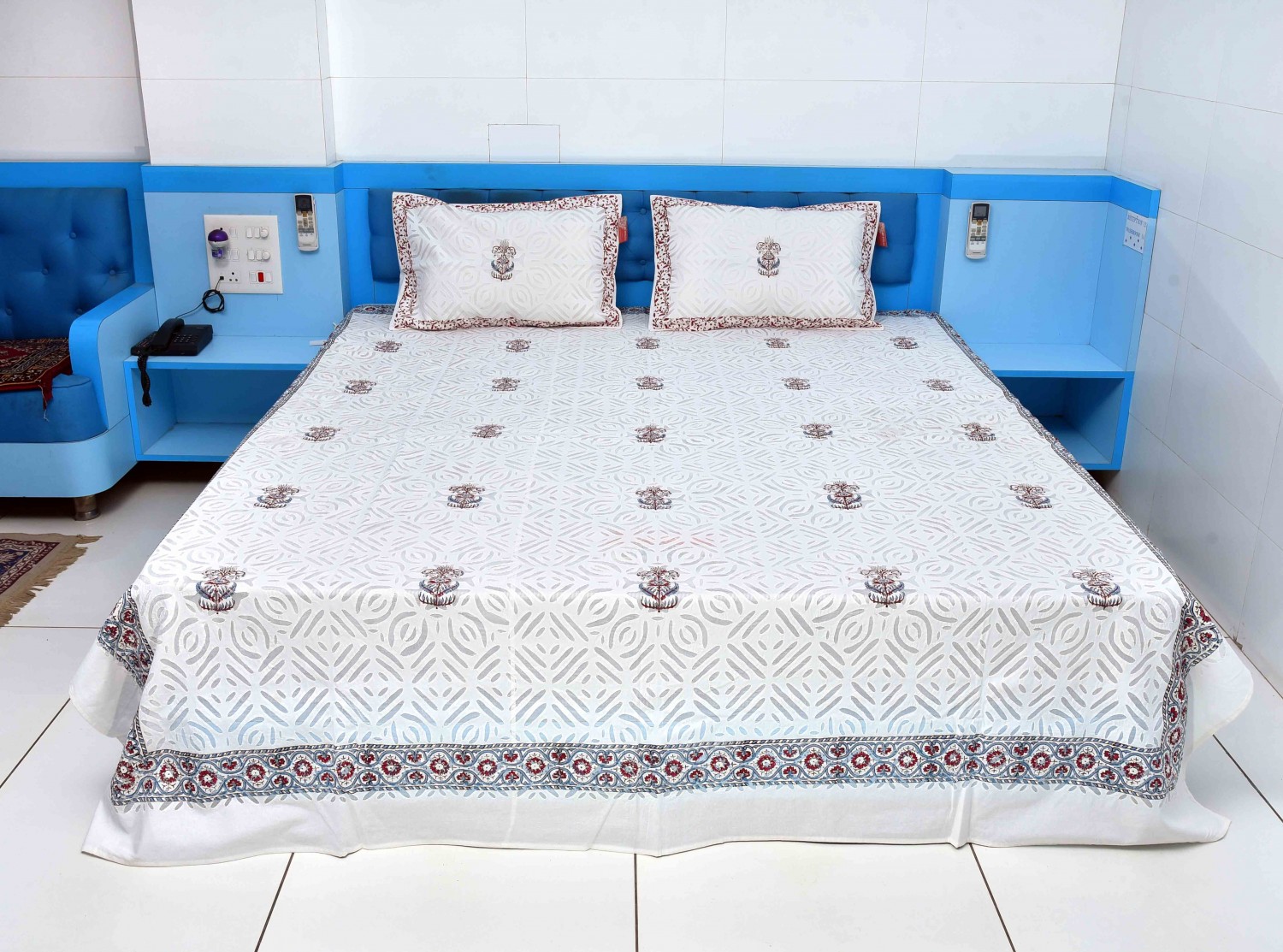 Organdy Applique Bagru Print Bedsheet