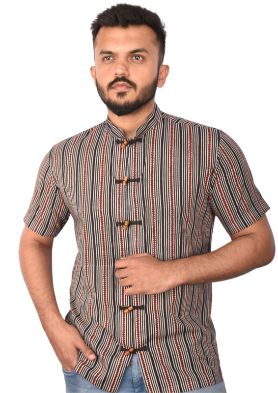 Ajrakh Printed Half Shirt for Men, Stylish Men Shirt, Cotton Shirt Men