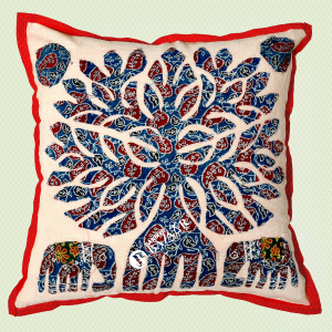 Tree Patch Work Hand Stitched Cushion Cover Without Cushion Filler