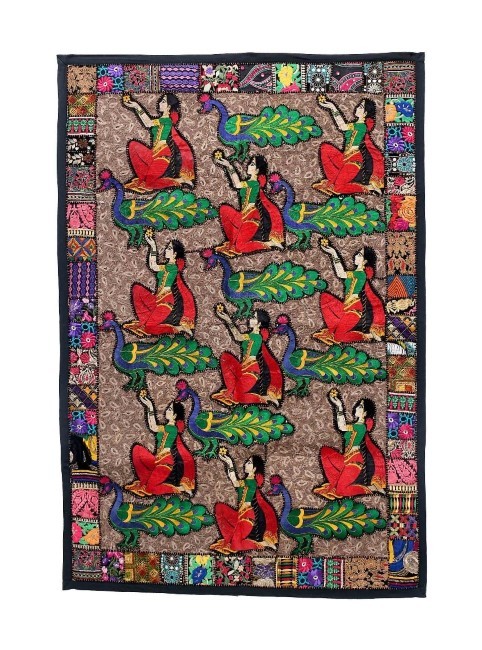 Exquisite Barmer Patchwork Art: Vintage Silk and Cotton Wall Hanging