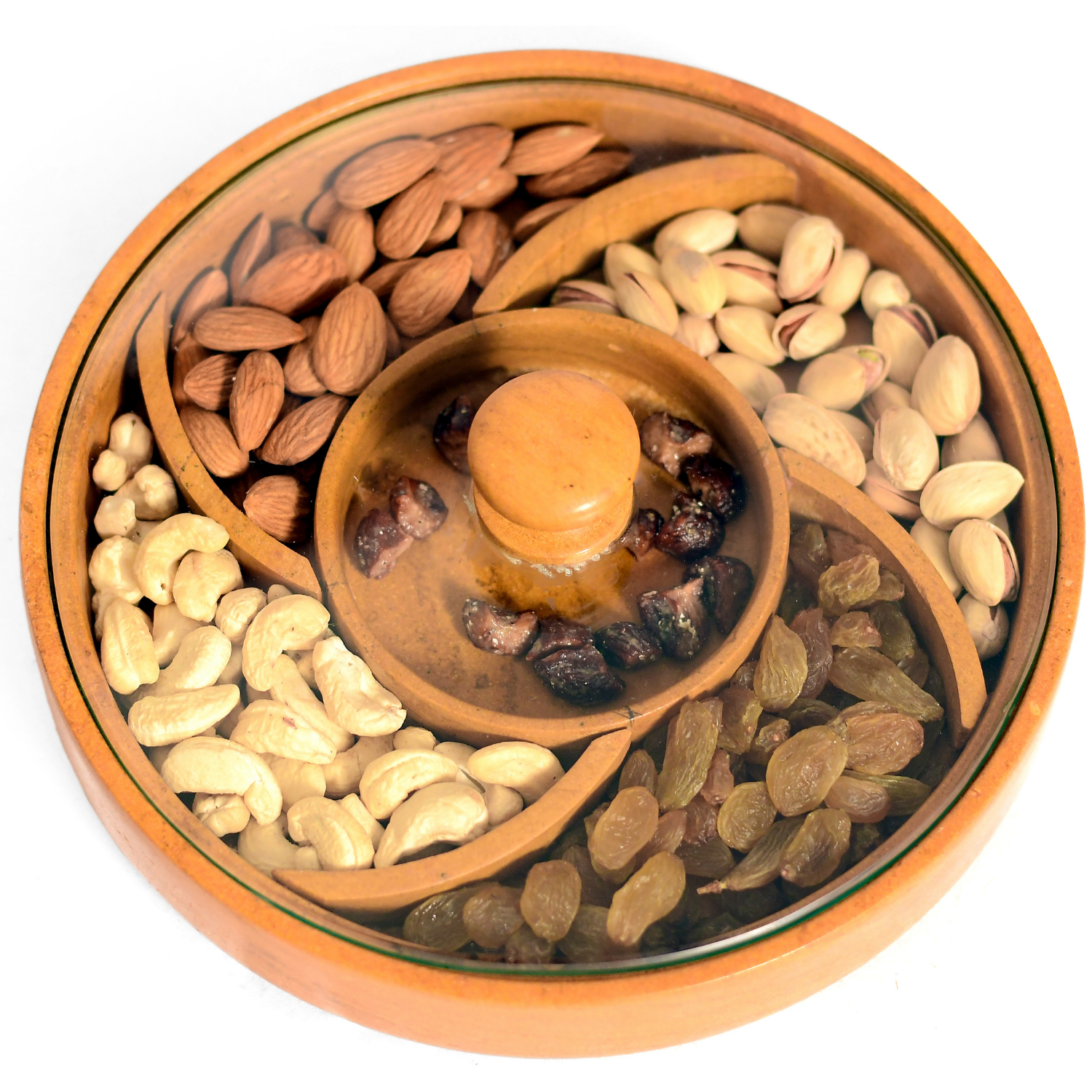 Stone Dry Fruit Box Handmade Jaisalmer Stone Medium Size Round for Gift, Food Storage, Spice Box, 4 Compartment Storage Box